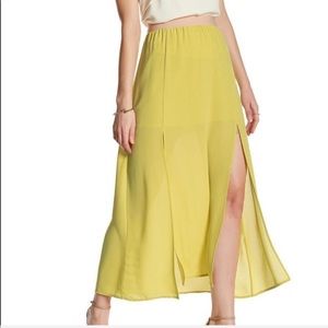 BCBGMaxazria Yellow Green Slit Sides Maxi Skirt